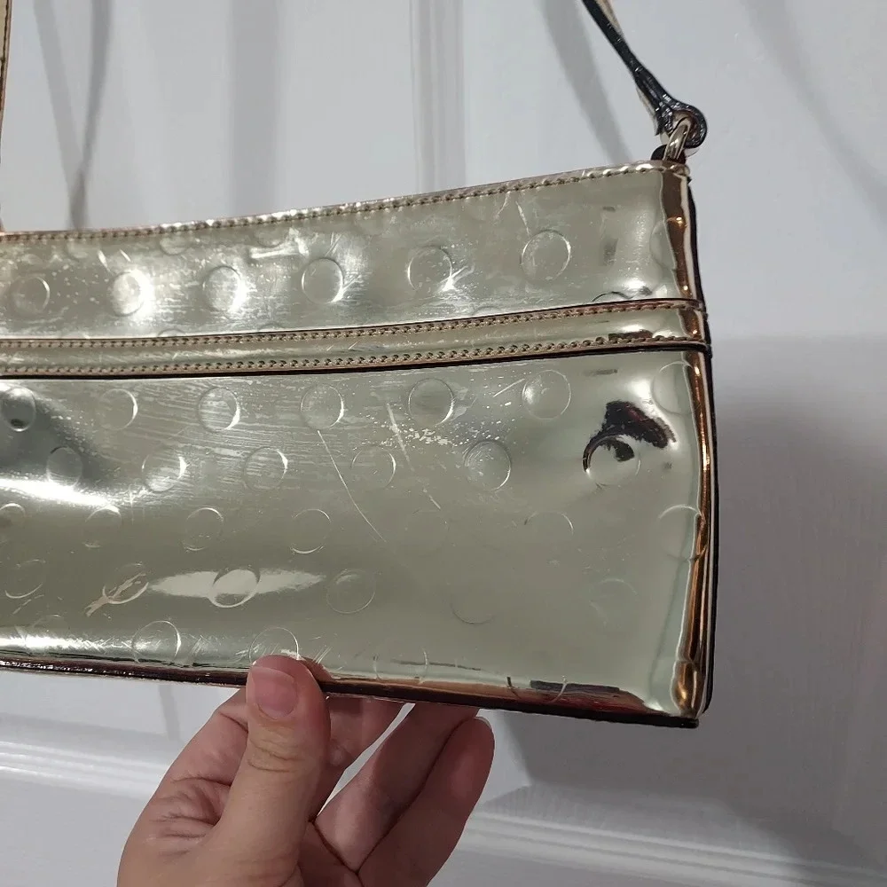 Kate Spade New York Bow Accent Metallic Gold Polka Dot Design Crossbody